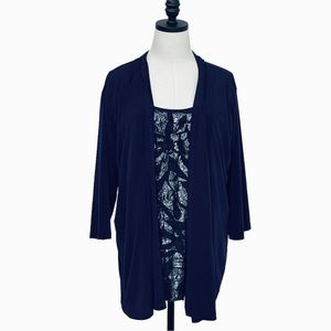 Harve Bernard 2-Piece Look Tank and Cardigan Pullover Top Blue Size 1X